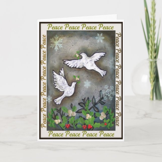 Tarjeta Festiva Palomas blancas de paz volando (Anverso)