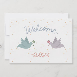 Tarjeta Festiva Palomas de la Paz de Año Nuevo Estrellado Plano