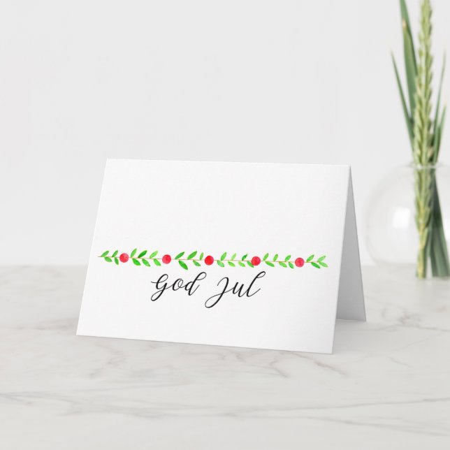 Tarjeta Festiva Pancarta de Dios Jul, Navidades de acuarela suecos (Anverso)