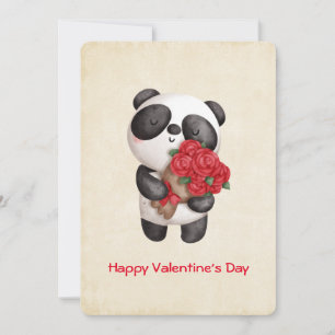 Tarjeta Festiva Panda Bear cargando Bouquet de Rosas Valentine