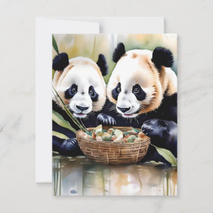 Tarjeta Festiva Panda Bear Study F - Acuarelas