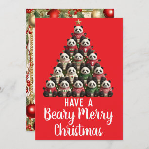 Tarjeta Festiva Panda Beary Merry Christmas Tree