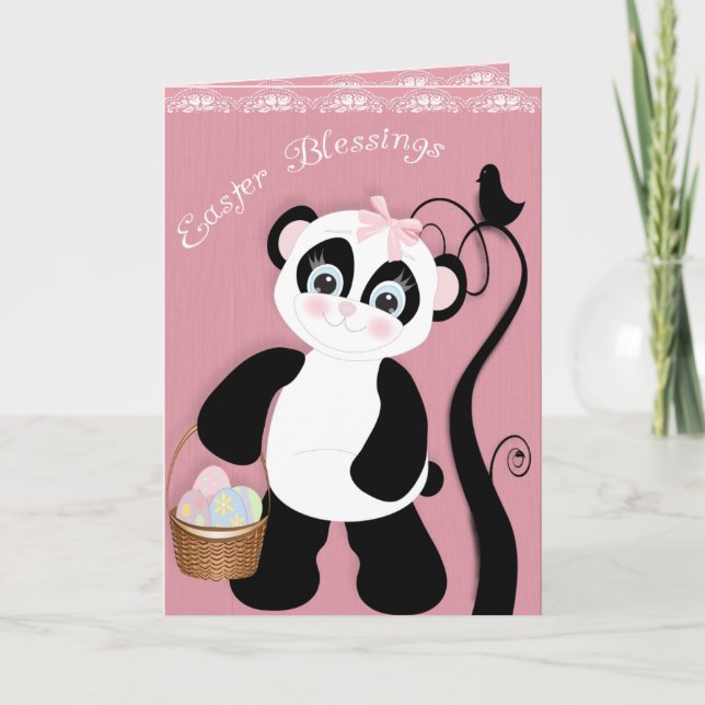 Tarjeta Festiva Panda bonita de Pascua (Anverso)