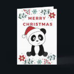 Tarjeta Festiva Panda Christmas Snow Winter Animals Pandas<br><div class="desc">The panda at Christmas with fairy lights. Funny animals with gifts and snow for the holidays. Also funny for christmas in July. Pandas are cute animals and perfect for Christmas.</div>