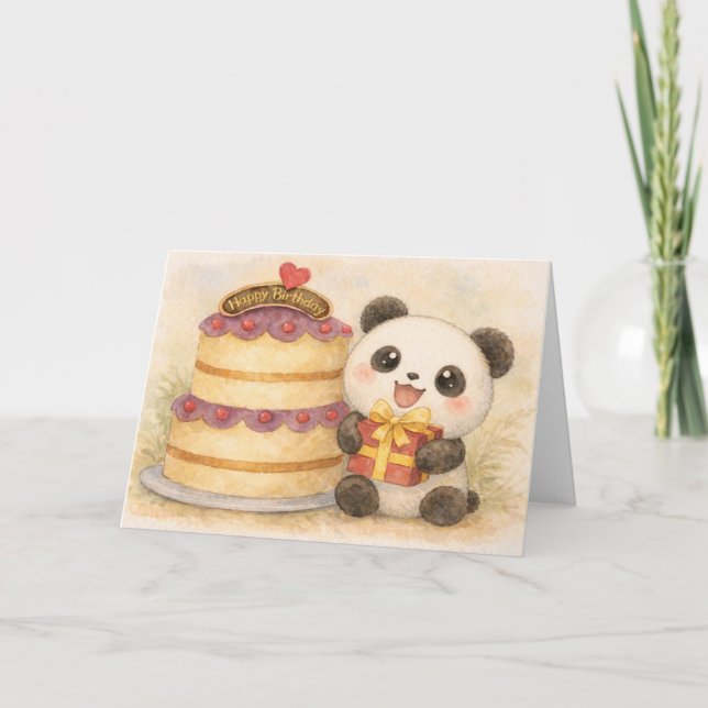 Tarjeta Festiva Panda de cumpleaños (Anverso)
