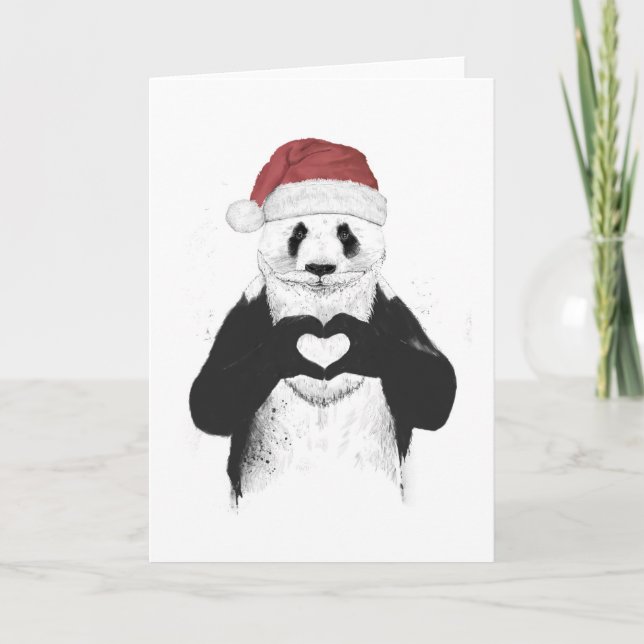 Tarjeta Festiva Panda de Santa (Anverso)