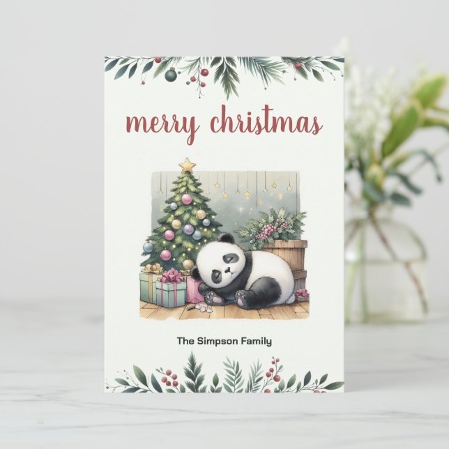 Tarjeta Festiva Panda durmiente (Anverso de pie)