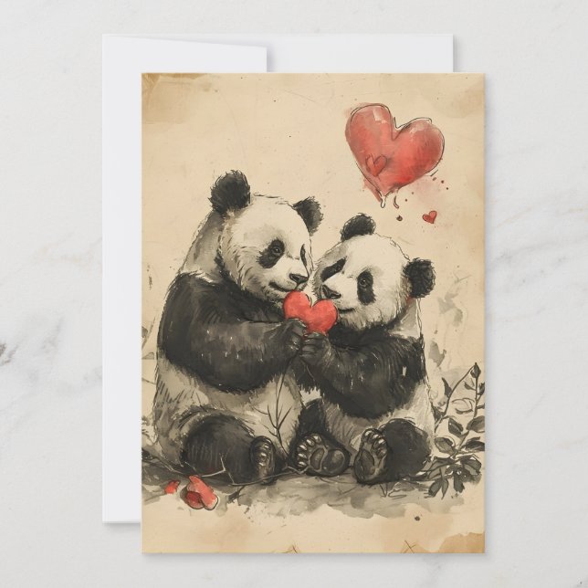 Tarjeta Festiva Panda El día de San Valentín (Anverso)