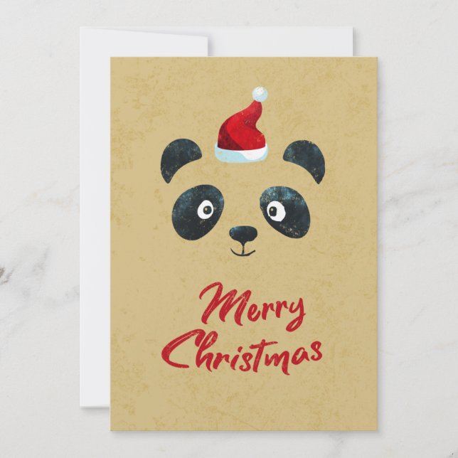 Tarjeta Festiva Panda face Santa, niños Holiday vintage (Anverso)