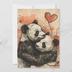 Tarjeta Festiva Panda Love El día de San Valentín