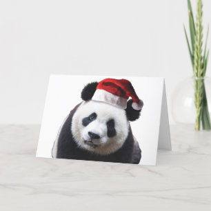 Tarjeta Festiva Panda navidades con Santa Hat