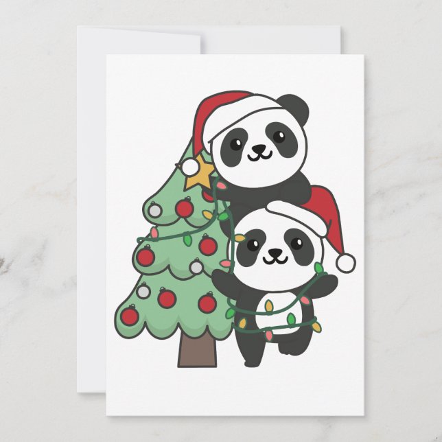 Tarjeta Festiva Panda Navidades navideños Animales Pandas (Anverso)
