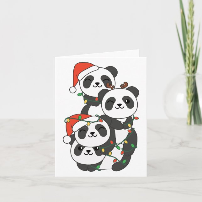 Tarjeta Festiva Panda Navidades navideños Animales Pandas Holi (Anverso)