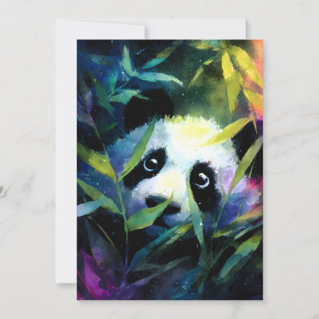 Tarjeta Festiva Panda Peeking Bamboo Watercolor (Anverso)