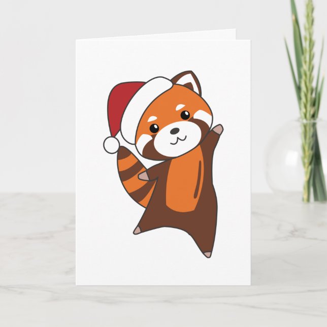 Tarjeta Festiva Panda Rojo Navidades Nieve Animales De Invierno Pa (Anverso)