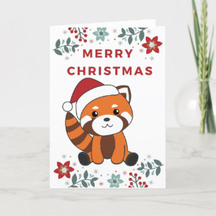 Tarjeta Festiva Panda Rojo Navidades Nieve Animales De Invierno Pa