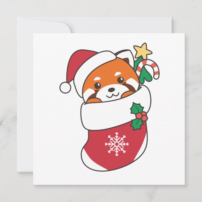 Tarjeta Festiva Panda Rojo Navidades Nieve Animales De Invierno Pa (Anverso)