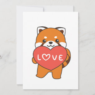 Tarjeta Festiva Panda Rojo Para Animales El día de San Valentín Co