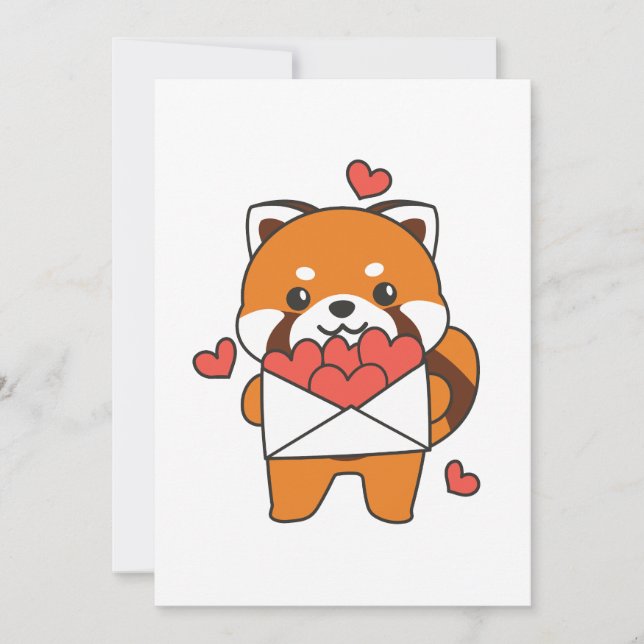 Tarjeta Festiva Panda Rojo Para El Día De San Valentín Animales Ad (Anverso)
