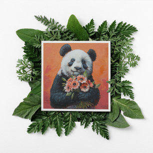 Tarjeta Festiva Panda sosteniendo flores, personalizable