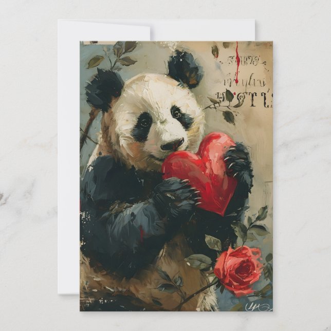 Tarjeta Festiva Panda Vintage Día de San Valentín (Anverso)
