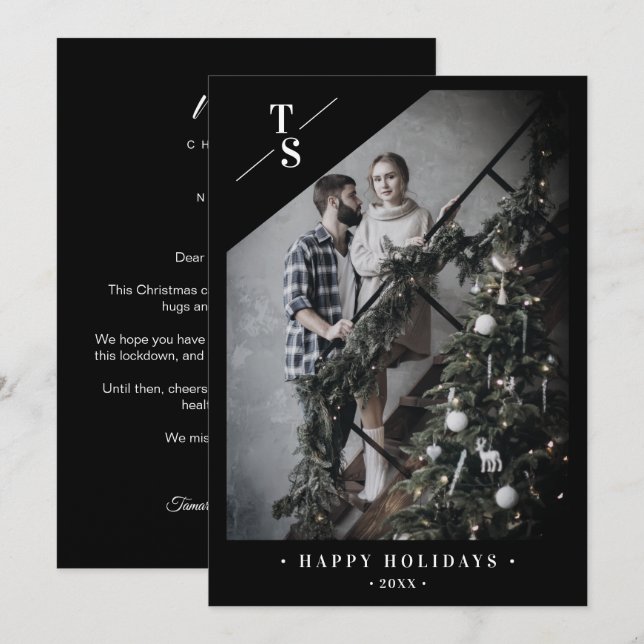 Tarjeta Festiva Pandemia moderna de Black Happy Holidays Personali (Anverso / Reverso)