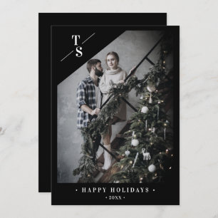 Tarjeta Festiva Pandemic Modern Black Happy Holidays Custom Photo