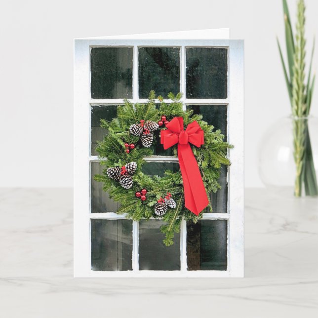 Tarjeta Festiva Paneles de ventanas - Wreath de Navidades (Anverso)