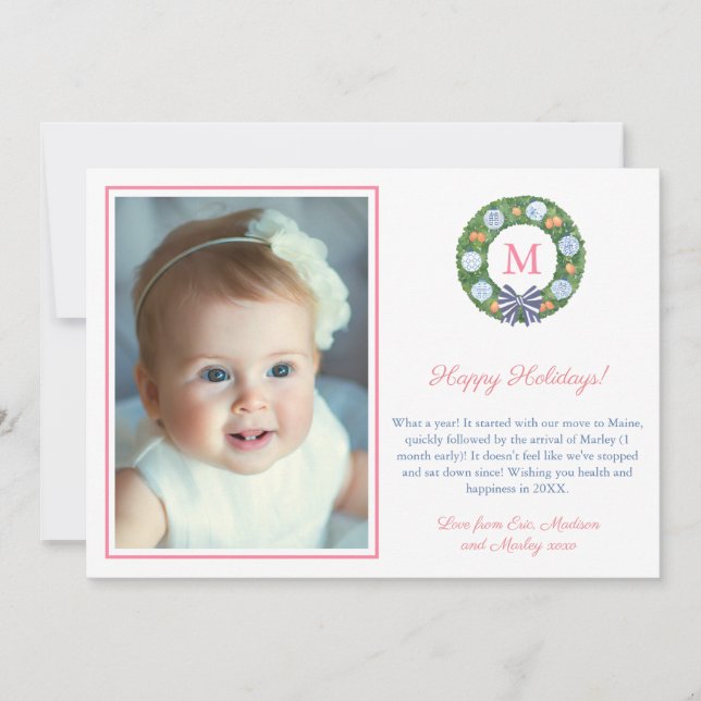 Tarjeta Festiva Panorama Rosa Y Naranja Preppy Boxwood Ginger Jars (Anverso)