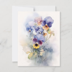 Tarjeta Festiva Pansies En Acuarelas