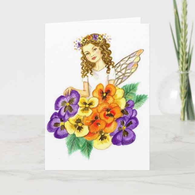 Tarjeta Festiva Pansy Garden Fairy JL Biel (Anverso)