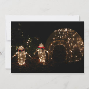 Tarjeta Festiva Pantalla de luz de feriado de pingüinos