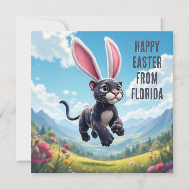 Tarjeta Festiva Pantera de Florida con orejas de conejo (Anverso)