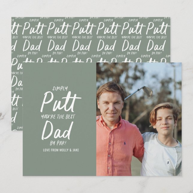 Tarjeta Festiva Papá de golf moderno khaki verde tipografía fotogr (Anverso / Reverso)