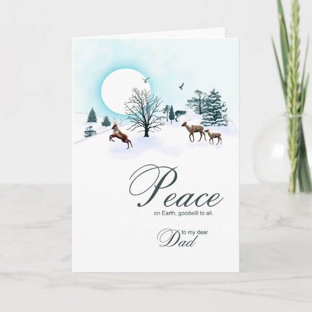 Tarjeta Festiva Papá, escena de Navidades con renos (Anverso)