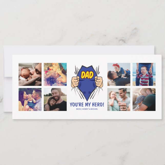 Tarjeta Festiva Papá mi héroe feliz día del padre (Anverso)