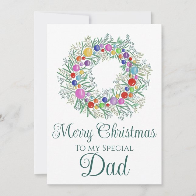 Tarjeta Festiva Papá Navidades de colores Wreath (Anverso)