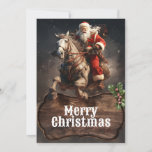 Tarjeta Festiva Papá Noel<br><div class="desc">santa claus caballos coloridos,  vaqueros animales salvajes,  texas caballo rodeo occidental,  gorra vacacional cowboy merry,  navidades de arte,  santa claus</div>