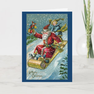 Tarjeta Festiva Papá Noel 1907 en trineo largo