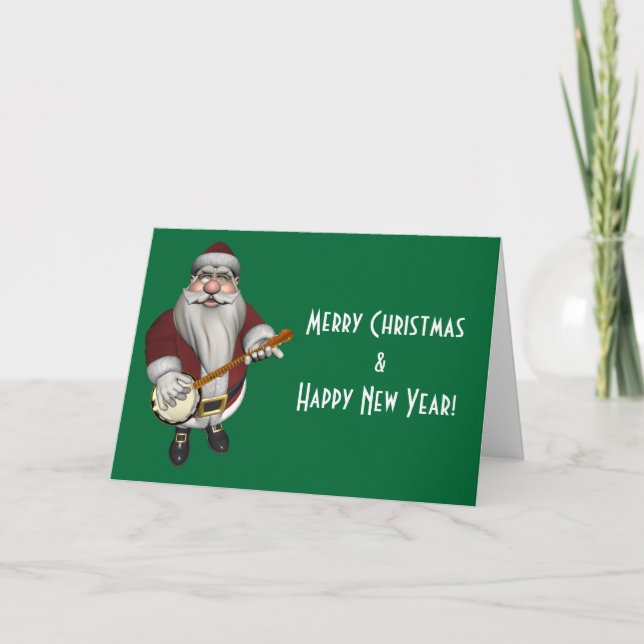 Tarjeta Festiva Papá Noel ama su banjo (Anverso)