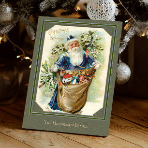 Tarjeta Festiva Papá Noel Antiguo con Regalos