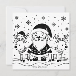 Tarjeta Festiva Papá Noel blanco y negro con renos