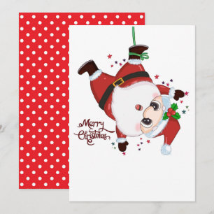 Tarjeta Festiva Papá Noel colgando boca abajo