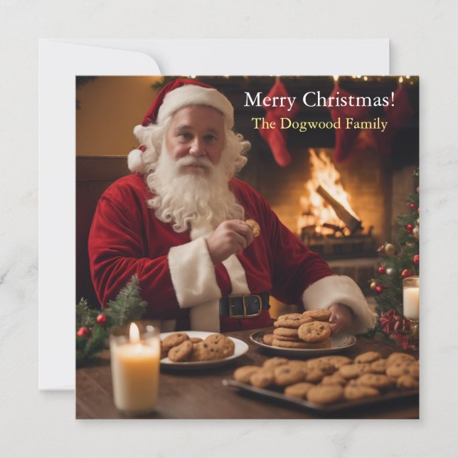 Tarjeta Festiva Papá Noel comiendo galletas (Anverso)