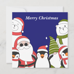 Tarjeta Festiva Papá Noel con amigos animales
