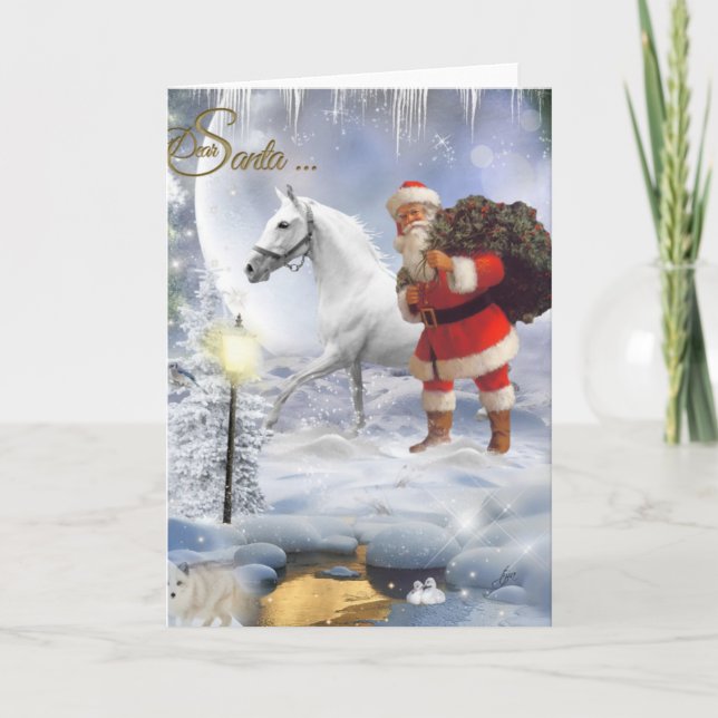 Tarjeta Festiva Papá Noel con el caballo blanco (Anverso)