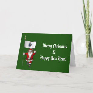 Tarjeta Festiva Papá Noel con el emblema de Massachusetts