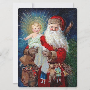 Tarjeta Festiva Papá Noel con el niño de Cristo