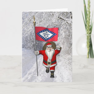 Tarjeta Festiva Papá Noel con Estandarte de Arkansas