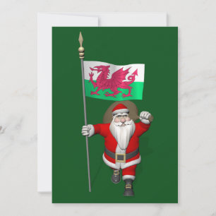 Tarjeta Festiva Papá Noel con Estandarte de Gales